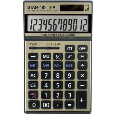 STAFF Калькулятор настольный метал. STF-7712-GOLD 12 разрядов, 250306