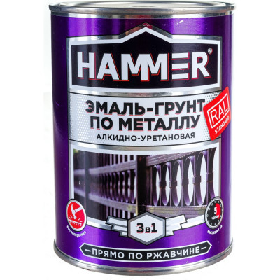 HAMMER Эмаль-грунт по металлу 3 в 1 АУ п/гл RAL 3005 винно-красный 0,9 кг / 6 ЭК000133627