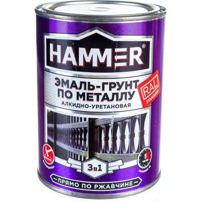 HAMMER Эмаль-грунт по металлу 3 в 1 АУ п/гл RAL 8017 шоколад.-кор. 0,9 кг / 6 ЭК000133623