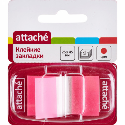 Attache Клейкие закладки пласт. 1цв.по 25л. 25ммх45 розов. 166084