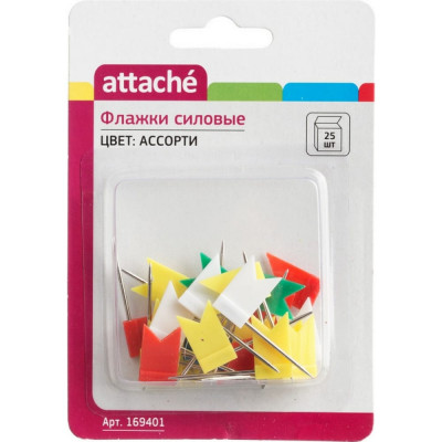 Attache Кнопки для пробковых досок силовые флажки , ассорти 25 шт./уп. 169401