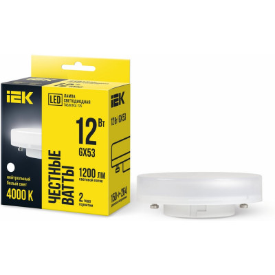 Лампа IEK LED T75, таблетка, 12Вт, 230В, 4000К GX53LLE-T80-12-230-40-GX53