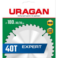 Диск пильный по дереву URAGAN Expert 180х30/20 мм, 40Т 36802-180-30-40_z01