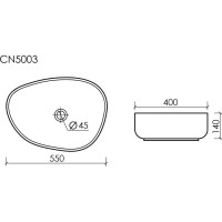 Накладной умывальник чаша Ceramicanova Element неправильной формы, 550х400х140 мм CN5003