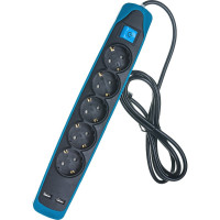 Electraline Удлинитель 5Р+2USB с выключателем 3x1-2М с заземлением силикон черно-синий 62157
