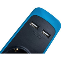 Electraline Удлинитель 5Р+2USB с выключателем 3x1-2М с заземлением силикон черно-синий 62157