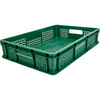 Ящик Тара.ру п/э 600х400х120 перфорированный, с ручками, зелёный 18436