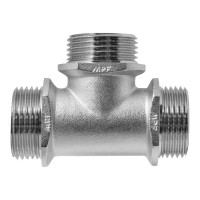 Тройник сантехнический с ограничителем MPF 1" латунный никелированный наружная резьба ИС.072233