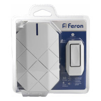 Дверной беспроводной звонок FERON E-377 звонок IP44 30 мелодий, 3х1,5V/АА, база, белый 41433