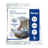 Светодиодная лента FERON LS606/ 60SMD 5050 /м 14.4Вт/м 12V 5000х10х2.32мм 4000К 41447