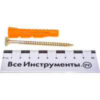 Набор для крепления ВИРТУОЗ дюбель 10х61 U, шуруп 6х80 потайная головка, желтый цинк, 16 шт. 94049