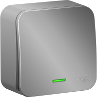 1-клавишный выключатель Systeme Electric открытой проводки Blanca 10А IP20 1 250В с подсветкой алюминий BLNVA101113