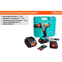 Аккумуляторная дрель Sturm 18 В, 1BatterySystem, 2 акк. 2,0Ач,съемный патрон, кейс CD3618T