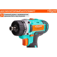 Аккумуляторная дрель Sturm 18 В, 1BatterySystem, 2 акк. 2,0Ач,съемный патрон, кейс CD3618T