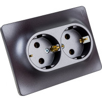 2-местная розетка Systeme Electric скрытой проводки Glossa 16А IP20 250В с заземлением в сборе графит GSL001324