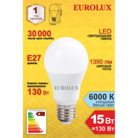 Светодиодная лампа Eurolux LL-E-A60-15W-230-6K-E27 груша, 15Вт, холодный, Е27 76/2/74