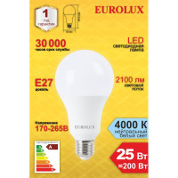 Светодиодная лампа Eurolux LL-E-A80-25W-230-4K-E27 груша, 25Вт, нейтральный, Е27 76/2/76