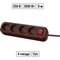 Удлинитель сетевой TDM ELECTRIC с выключателем, 4 розетки, 5 метров, ПВС 3х1мм2 Эко (бук) 16А 250В SQ1303-3112