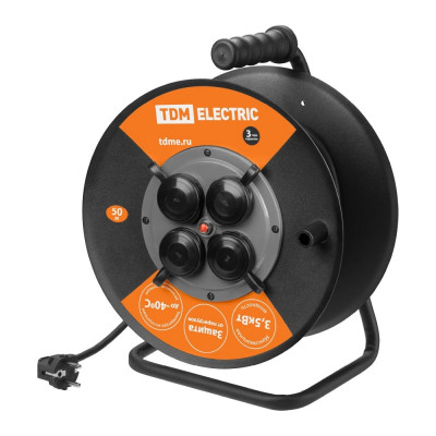 Силовой удлинитель TDM ELECTRIC УХз16-004 металлическая катушка, А3, 4 места IP44/50м КГ 3х2,5 SQ1301-0172