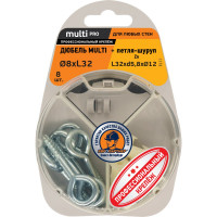 Дюбель ЕВРОПАРТНЕР MULTI 8 + петля-шуруп L32 х d5,8 х d12 ZN 8 шт. RB2 0157