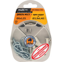 Дюбель ЕВРОПАРТНЕР MULTI 6 + крюк-шуруп d3,9 х L40 ZN 15 шт. RB2 0145