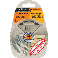 Дюбель ЕВРОПАРТНЕР MULTI 8 + крюк-шуруп, L-образный, d5 х L50 белый, 8 шт. RB2 0165