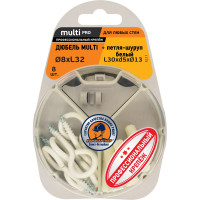 Дюбель ЕВРОПАРТНЕР MULTI 8 + петля-шуруп, L30 х d5 х d13 белый, 8 шт. RB2 0164