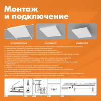 Светодиодный светильник Wolta Армстронг рассеиватель Микропризма 36Вт, 6500К Холодный белый свет, IP40 , ДВО11-36-002-6К