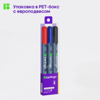 Набор перманентных маркеров Berlingo "Multiline PE100" 03цв., пулевидный, 1,0мм, европодвес, BMc_31409