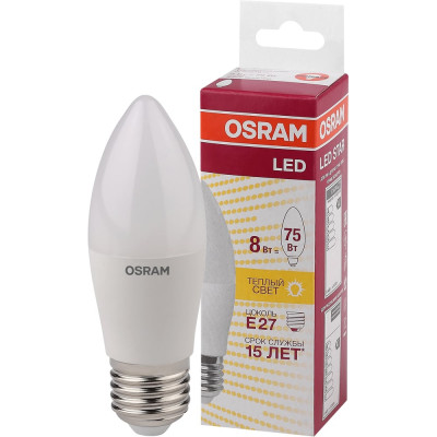 Светодиодная лампа OSRAM LED STAR B Свеча 8Вт E27 806 Лм 3000 К Теплый белый свет 4058075210745