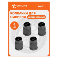 Колпачки на шинный вентиль Airline с ключом, черные, пластик, 4 шт. AVC-01