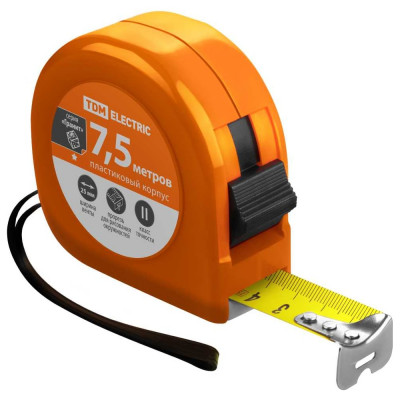 Рулетка TDM ELECTRIC Гранит длина 7.5 м, стальная лента, ширина 25 мм, пластиковый корпус SQ1018-0103