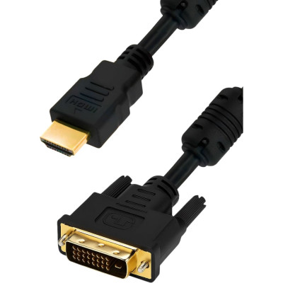 Кабель HDMI M - DVI M 24+1 5bites Dual Link ферритовые кольца, позолоченные контакты 2м APC-073-020