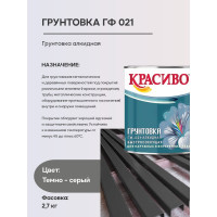 Грунтовка Красиво ГФ-021 для стен, по металлу, по дереву темно-серый 2,7 кг 4690417026487