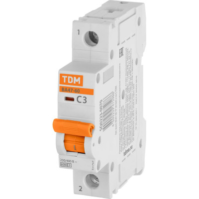 Автоматический выключатель TDM ELECTRIC ВА47-60, 1Р, 3А, 6кА, характеристика С SQ0223-0070