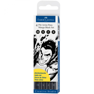 Faber-Castell Набор капиллярных ручек Pitt Artist Pen Manga Black set 4шт., 0,1/0,3/0,5мм 167132