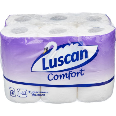 Luscan Бумага туалетная Comfort 2-слойная белая , 12 рулонов в упаковке 671744