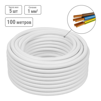 Провод TDM ELECTRIC ПВСмб 5х1 100м, белый Народный SQ0118-0914