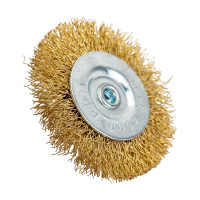 Щётка-крацовка латунированная для дрели (65 мм; ц/х; мягкая; плоская/шпилька) Orientcraft CIRS06521213