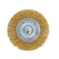 Щётка-крацовка латунированная для дрели (65 мм; ц/х; мягкая; плоская/шпилька) Orientcraft CIRS06521213