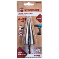 Сверло ступенчатое спиральное по металлу Special (4-32 мм; 15 ступеней; Р6М5) Monogram 101-019