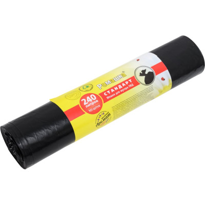 Мешки для мусора в рулоне Стандартные (10 шт; 240 л; черные; ПВД; 30 мкм; 90х130 см) Ромашка ВР-0073Н