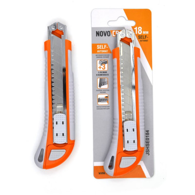 Нож NOVOCRAFT АКУЛА-SELF 18 мм, автоматический, резиновый корпус, 12/144, автозамена, 4 лезвия JSHSE0184