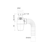 Сифон WIRQUIN NEO AIR с выпуском 1 1/4х40 мм и гофротрубой L800 мм., 40х40/50 мм 30987079