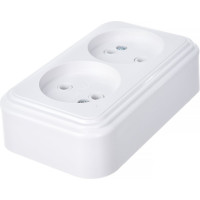 2-местная розетка STEKKER без заземления PST16-30-20 RA 16-237-Б, пластик АВС, 16А, IP20, белый 39693