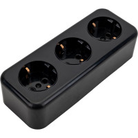 3-местная розетка STEKKER с заземлением PST16-51-20 RA 16-343-Ч, пластик АВС, 16А, IP20, черный 39698