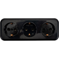 3-местная розетка STEKKER с заземлением PST16-51-20 RA 16-343-Ч, пластик АВС, 16А, IP20, черный 39698