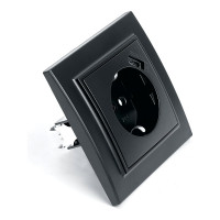 1-местная розетка STEKKER с заземлением и с USB, PST16-9011-03, с защитной шторкой, серия Эрна, черный 39480