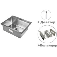 Комплект кухонная мойка из нержавеющей стали WISENT 5044 с коландером и дозатором/KW35044 WS35044/WGER013/W405A/W302644