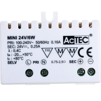 Блок питания AcTEC 24В, 6Вт, IP20, 0.25A, 50x32x18.5мм MINI24V/6W